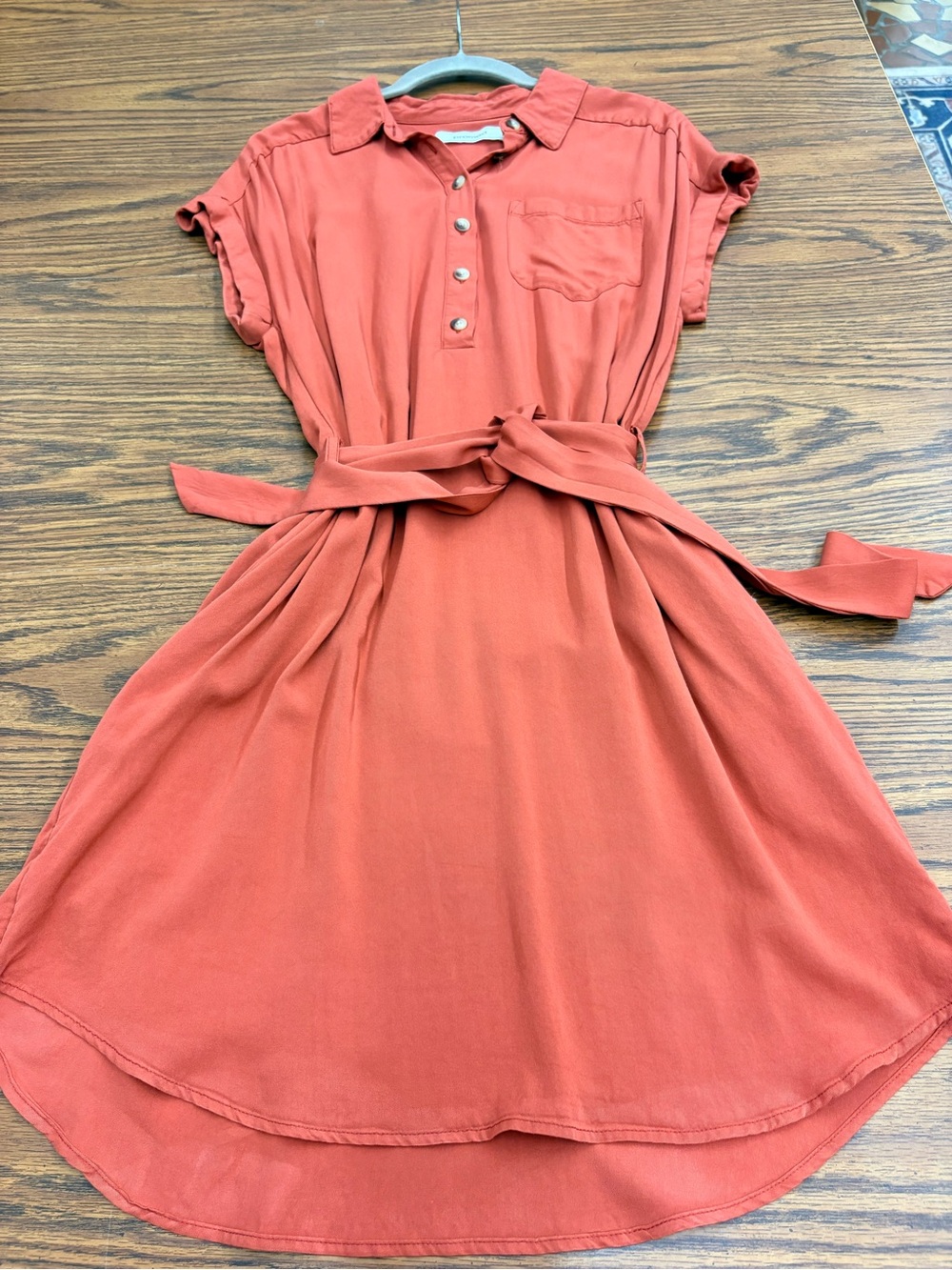 Comfy Casual Burnt Orange Button-Front Shirt Dress
